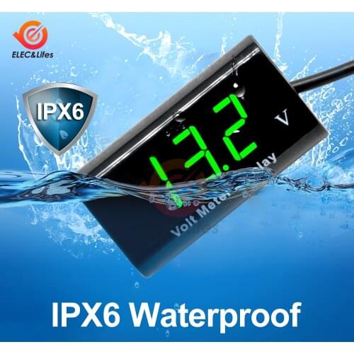 DC 8-18V IPX6 Waterproof Digital Voltmeter for Car Motorcycle 12V 0.56 Inch LED Display Volt Monitor Voltage Meter Tester 0-100V
