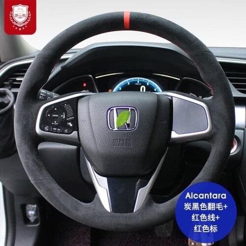 Real Alcantara suede hand-stitched grip cover for Honda 10th Gen Civic crv FIT Accord steering wheel cover xrv Avancier interior