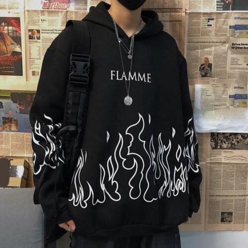Gothic Flame Printed Hoodies Women Man Korean Style Oversized Harajuku Sweatshirt Female Autumn Long Sleeve Pullovers Tops 2021