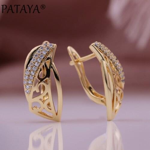PATAYA New 585 Rose Gold Metal Wedding Fashion Jewelry Gift Irregular Unusual Earrings Natural Zircon Women Hollow Drop Earrings