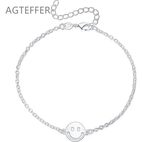 AGTEFFER 925 Sterling Silver Smiley Bracelet For Women Fashion Wedding Engagement Party Charm Jewelry