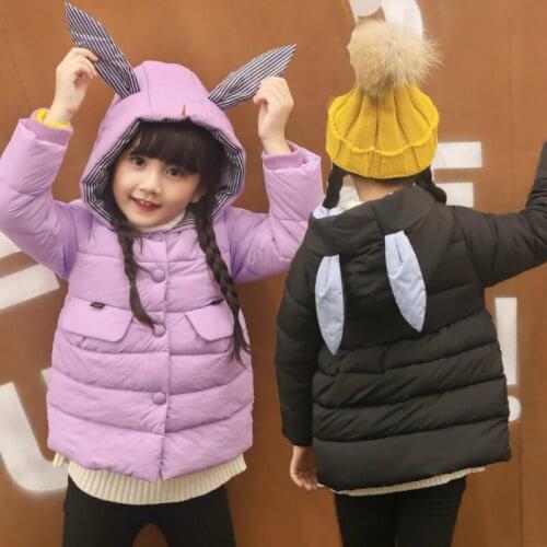 Girls Winter Coat Kid Jackets Outerwear Coats Girl Clothes Rabbit Ears Hooded Down Jacket Cute Childrens Thick Cotton Tops
