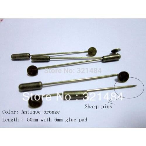 100pcs Antique Bronze w/ 6mm glue pad 50mm safety scarf pins,hijab pins