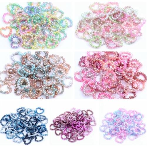 120pcs 10x11mm Pastel Mixed Hollow Heart Pearls Flatbacks Embellishments DIY Phone Nail Decorations Scrapbook Crafts Cardmaking