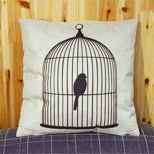 2pc/lot Birdcage Printing Cushion Cover Linen Cushion cover Vintage Style Car cushion case Soft Pillow Case
