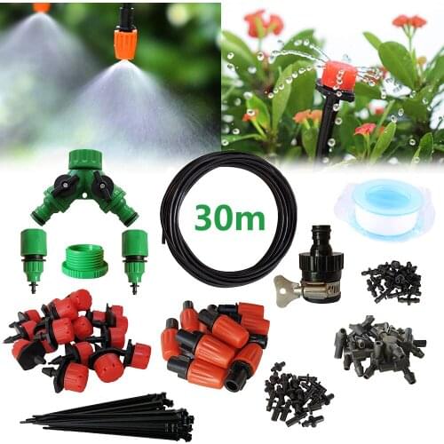 30m Drip Irrigation Kit,Patio Plant Watering Kit Garden Agriculture Greenhouse Mist Cooling Irrigation System Automatic Micro Fl