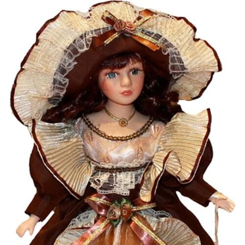 40cm Vintage Style Porcelain Dolls In Dress Hat With Display Stands