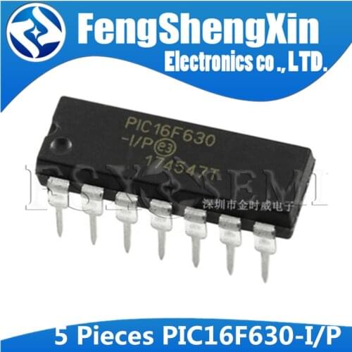 5PCS PIC16F630-I/P DIP14 PIC16F630-I DIP PIC16F630 DIP-14 16F630 14-Pin FLASH-Based 8-Bit CMOS Microcontrollers