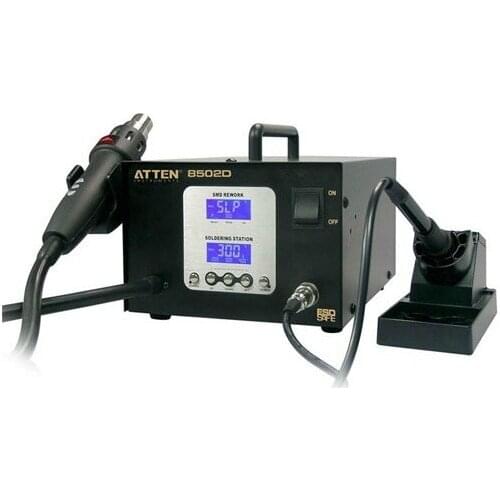 ATTEN AT8502D 2 in 1 Multi-function SMD Rework Station: hot air gun 100-500C deg and iron 200-480C deg composition 220VAC 700W