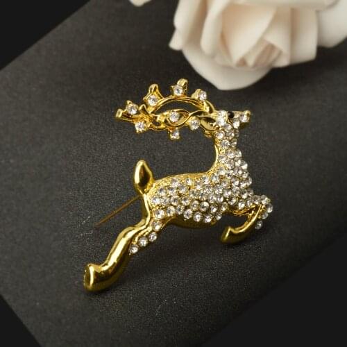 Crafted Deer Hunting Full of Crystal Rhinestone Gold Plated Pin Brooch