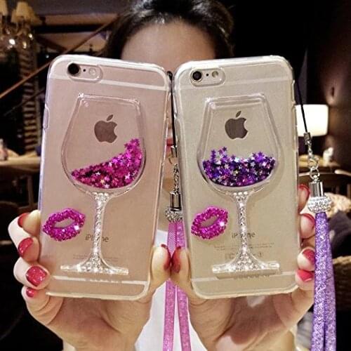 Goblet Wine Glass Liquid Quicksand Flowing Bling Glitter TPU Cover Case For Iphone 11 12 pro max X XS MAX XR 5S 6 7 8 Plus Capa