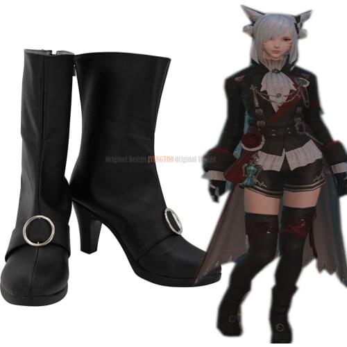 FF14 Black Mage Shoes Cosplay Final Fantasy XIV Black Mage Cosplay Boots Black Shoes Custom Made Any Size for Men and Women