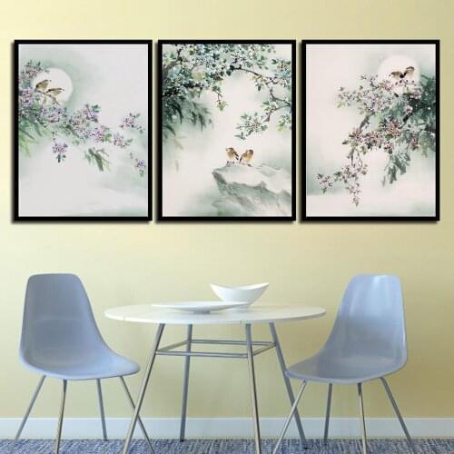 Flower Bird Moon Canvas Painting Art Poster Wall Decor Modern Art Painting Wall Pictures for Living Room B5274