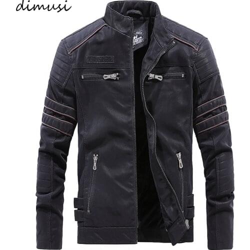 DIMUSI Mens Leather Jacket Winter Fleece Warm Leather Coats Male motorcycle Vintage PU Leather Jackets chaqueta cuero hombre