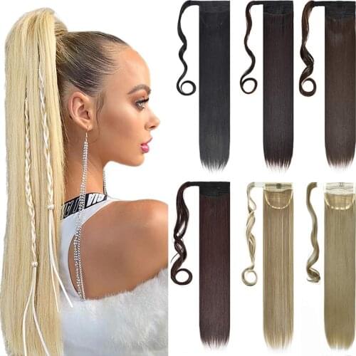 Kong&Li Long Straight Ponytail Wrap Around Ponytail Clip in Hair Extensions Hairpiece Headwear Synthetic Pony tail Hair Brown