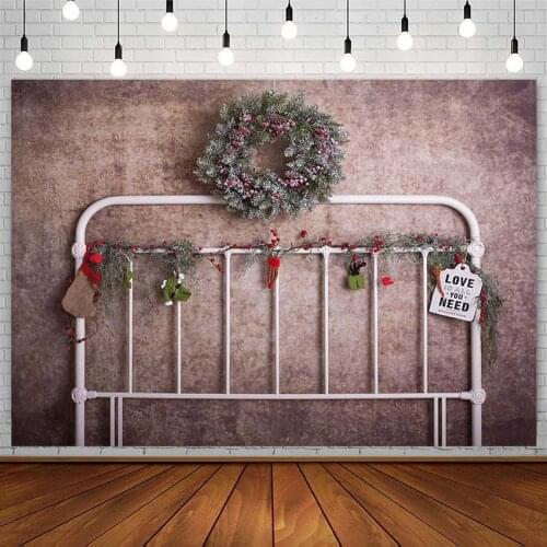 Merry Christmas Backdrop Winter Wreath Socks Vintage Wall Kid Portrait Photography Background Photo Studio Photozone Decor Props