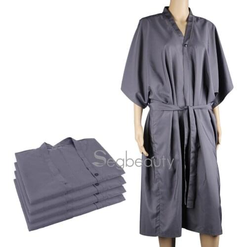 Segbeauty Kimono Robe Bath 43" Long Spa Massage Robe Gown Smock Cape Dress Hair Dye Shampoo Makeup Client Apparel Uniform_Grey