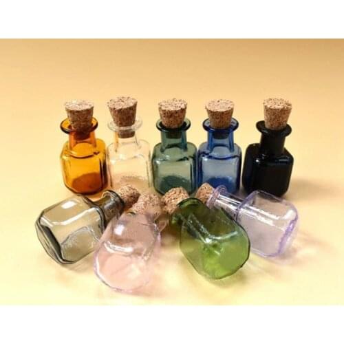 Hot！2Pcs 1:12 Dollhouse Mini Glass Color Bottles Cork Bottles Tiny Jar Vials Model Pretend Play Toy Dollhouse Accessories
