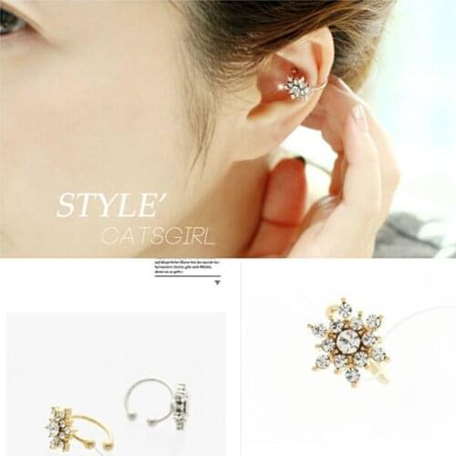 JZTOP Brand Fashion Fine Snow Flower Fairy Crystal No Pierced Clip Earrings Rhinestone Ear Cuff for women Christmas Gift