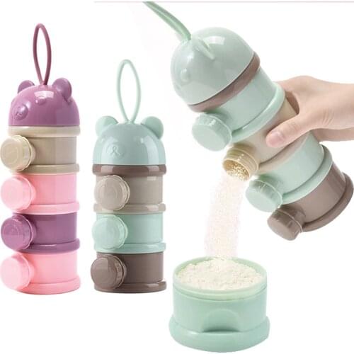 4 Grid Food Storage Box for Baby Kids Snack Meal Container Toddler Portable Travel Feedding Bowl Milk Powder Formula Dispenser