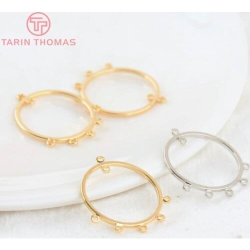 6PCS 20x25MM Hole 1MM 24K Gold Color Brass Round Earrings Connector Charms High Quality DIY Jewelry Making Findings Accessories