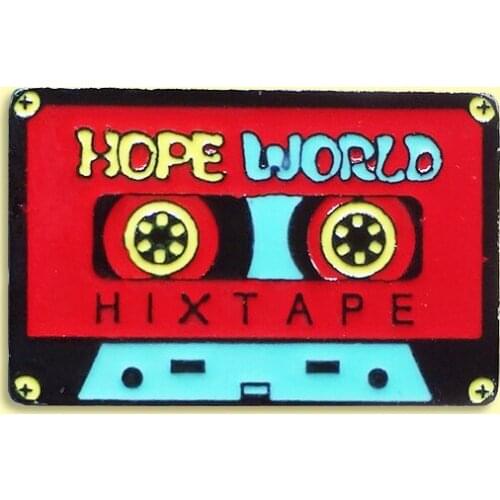 Tape HOPE WORLD HIXTAPE Red Blue Cartoon Creative Jewelry Gift for Woman Man Music Lovers Denim Lapel