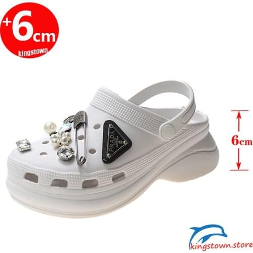 Summer Platform Sandals Women Slippers Thick-soled Increased Non-slip High-heeled Holes Beach Shoes Insole 6cm