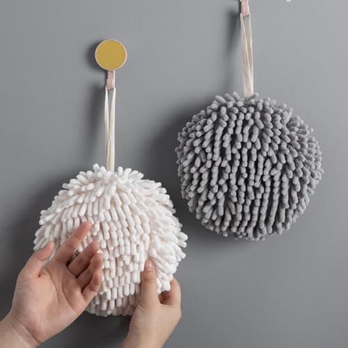 2-Color Soft Hand Towel Ball Thick Super Absorbent Wall-Mounted Hanging Wipe Cloth Velvet Sponge Bathroom Kitchen Accessories