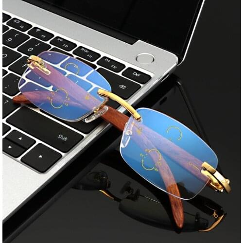 High Grade Rimless Multifocal Progressive Reading Glasses Women Men Anti-Blu-ray Hyperopia Presbyopia Eyeglasses Diopter+1.0+1.5