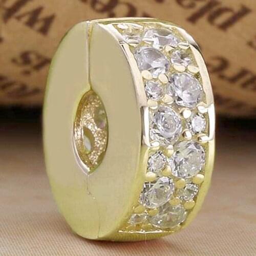 Original Pave Shining Elegance With Crystal Clip Stopper Beads Fit 925 Sterling Silver Bead Charm Bracelet DIY Jewelry