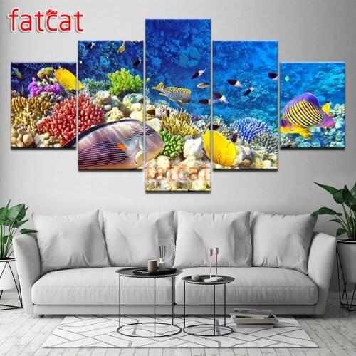 FATCAT Undersea scenery 5 Piece Diy Diamond Painting Full Square Round Drill Mosaic Embroidery Sale Home Decoration AE2687
