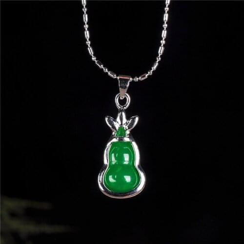 Natural Green Jade Gourd Pendant 925 Silver Necklace Chinese Charm Jewelry Accessories Amulet Fashion for Men Women Lucky Gifts