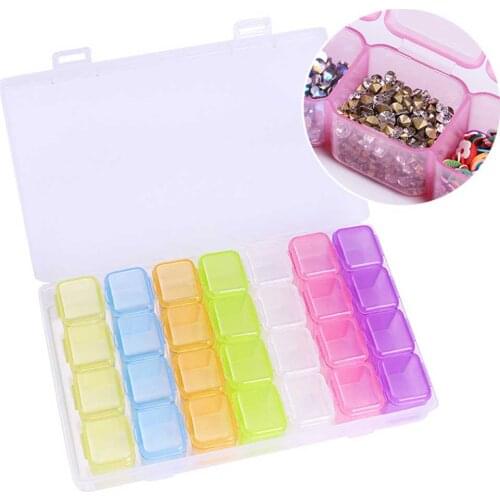 28Slots Colorful Clear Plastic Empty Storage Box for Nail Art Manicure Tools Jewelry Beads Display Storage Case Organizer Holder