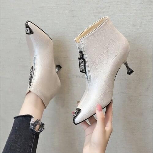 Crystal Zipper Pointed Toe Solid Pumps Sexy Ladies Thin High Heels All Match Casual Comfy Brief Women Single Shoes Womens Boots