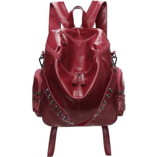 European Retro Style Large Capacity Backpack Women Fashion Rivet Designer Pu Leather Double Shoulder Bags Outdoor Travel Bag