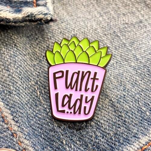 Cartoons Crazy Plant Lady Hard Enamel Brooch Pins Badge Collar Lapel Pins Alloy Metal Fashion Jewelry Accessories