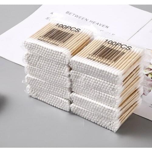 100/1000 pcs double-headed cotton swab bamboo swab cotton swab wooden stick disposable bud cotton nose ear cleaning cotton swab