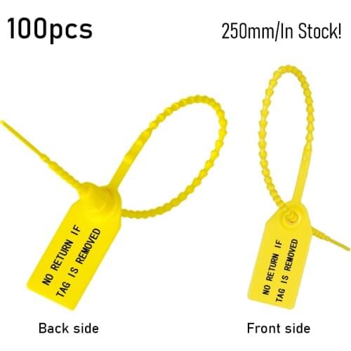100Pcs Disposable Plastic Security Tamper Proof VOID Seals NO RETURN IF TAG IS REMOVED Zip Tie Hang Tags In Stock 250mm