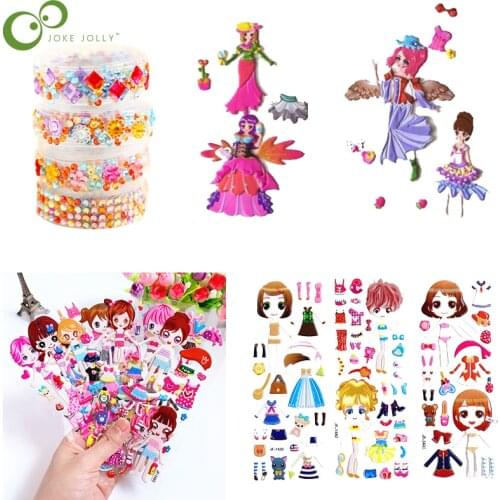 20 Sheets Cartoon Dress up Stickers Children Girls PVC Stickers 2 Roll Acrylic Diamond Stickers Tape DIY Handmade Craft WYW