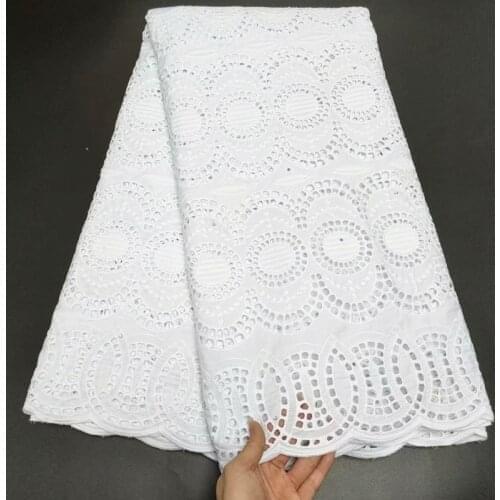 2021 High Quality African Lace Fabric Embroidery Swiss French Pure Plain White Cotton 5 Yards Wedding Party Dress Guipure
