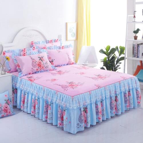 1pc New Sanding Lace Bedspread Queen King Size Bed Skirt Two-Layer Single Double Bed Sheet Dust Ruffle Not Included Pillowcase