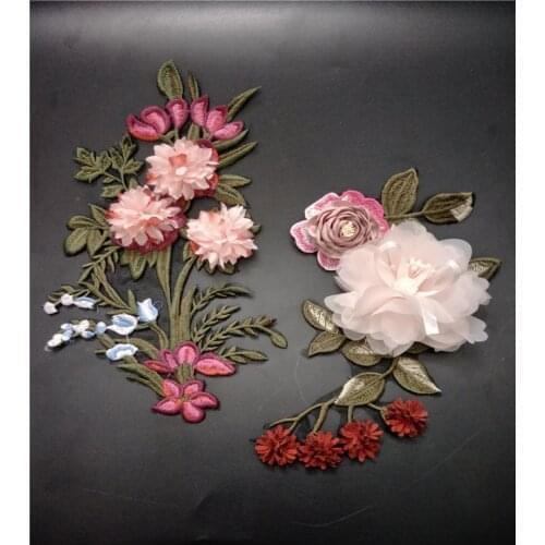 3d pink Flower Embroidered Applique patches for clothes parches termoadhesivos para ropa apliques de roupa