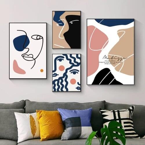 Abstract Minimalist Line Girl Face Nordic Posters and Prints Geometric Art Wall Pictures for Living Room Home Cuadros Decoration