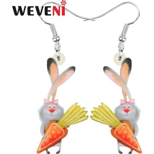WEVENI Acrylic Carrot Easter Hare Rabbit Bunny Earrings Print Animal Dangle Drop Jewelry For Women Girl Novelty Gift Accessories