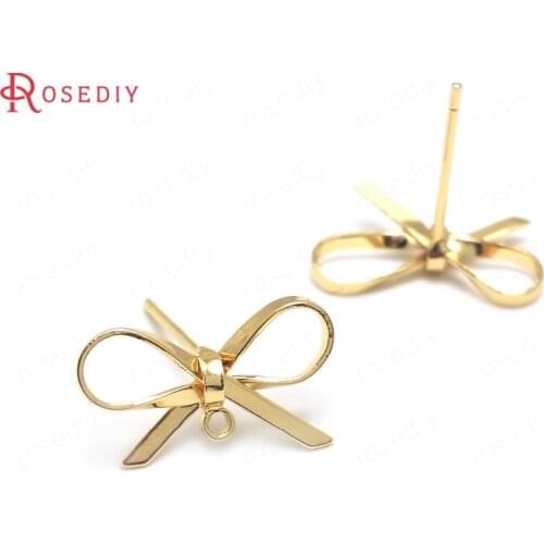 C508)10 pieces 15x10mm 24K Gold Color Brass with 925 Sterling Silver Pins Bow Shape Stud Earrings Jewelry Findings Accessories