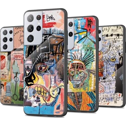Tempered Glass Luxury Cover Jean Michel Basquiat Art Graffiti For Samsung Galaxy S21 Ultra Plus 5G Shockproof Shell Phone Case