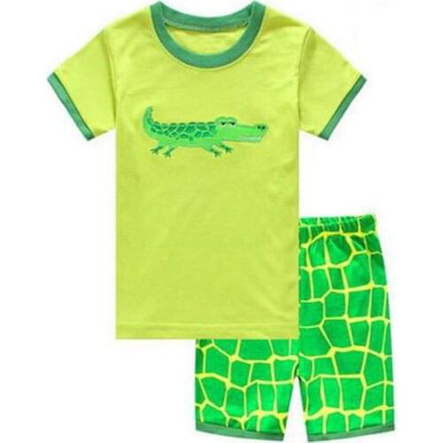Green Crocodile Embroidery Baby Boy Clothes Suits 100% Cotton Children Pajamas Clothing Sets Kids T-Shirts Shorts Pants 2-7Years