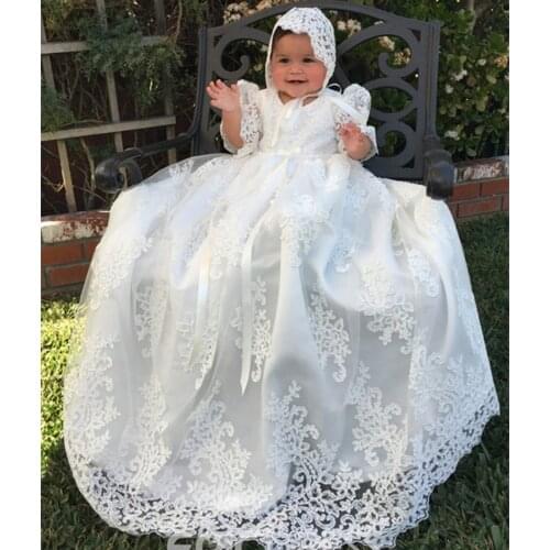 Baby Girl Sweet Lace Flower Tulle Christening Princess Toddler Birthday Party Ball Gown Dress Newborn Children Baptism 1 Years