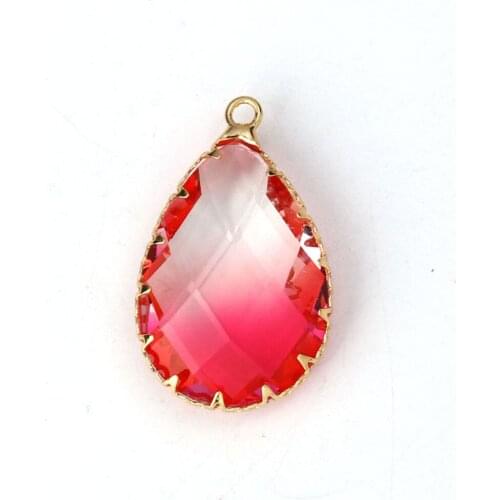 DoreenBeads Copper & Glass Pendants Drop Gold Red & Yellow Colorful Faceted DIY Findings 30mm(1 1/8") x 19mm, 2 PCs