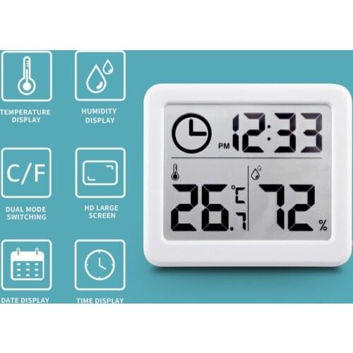 2 Designs Home Use Indoor Outdoor LCD Electronic Digital Temperature Humidity Meter, Thermometer Hygrometer Clock